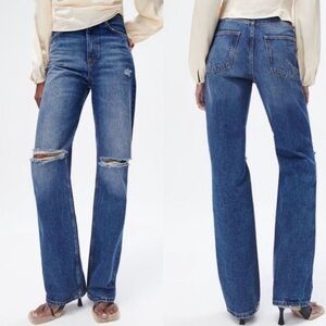 Zara Z1975 Full Length Hight-Rise Ripped Raw Hem Jeans Size 2 NEW